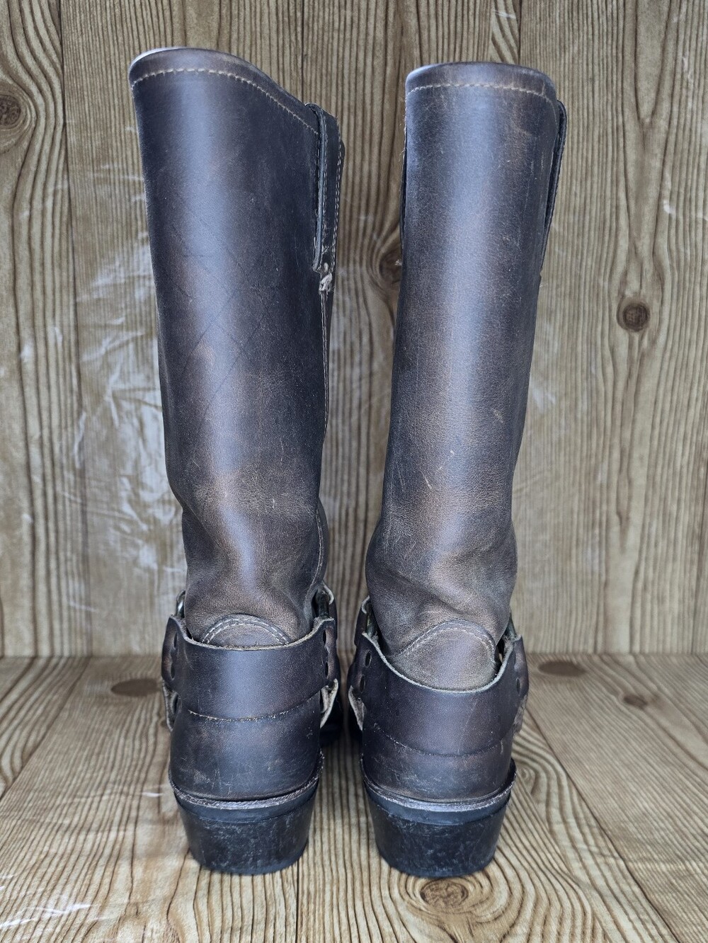 Women's Frye Brown Leather Harness Square Toe Boots Size 7.5 - Picture 5 of 16
